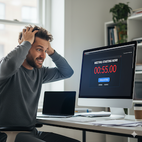 Frustrated person late for a meeting