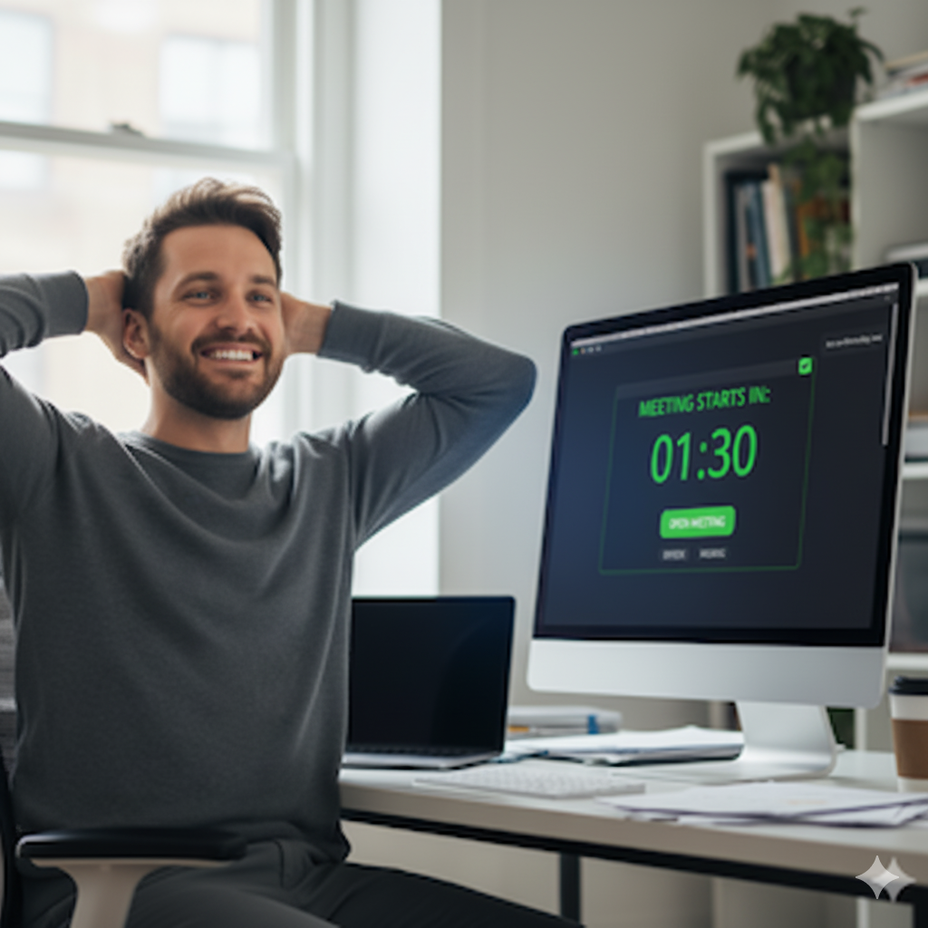 Happy person on time for a meeting